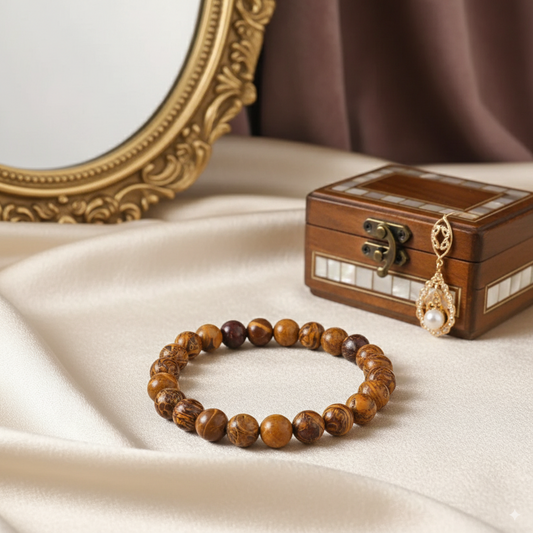 Mariam Fossil Script Stone Bracelet, 8 MM Size