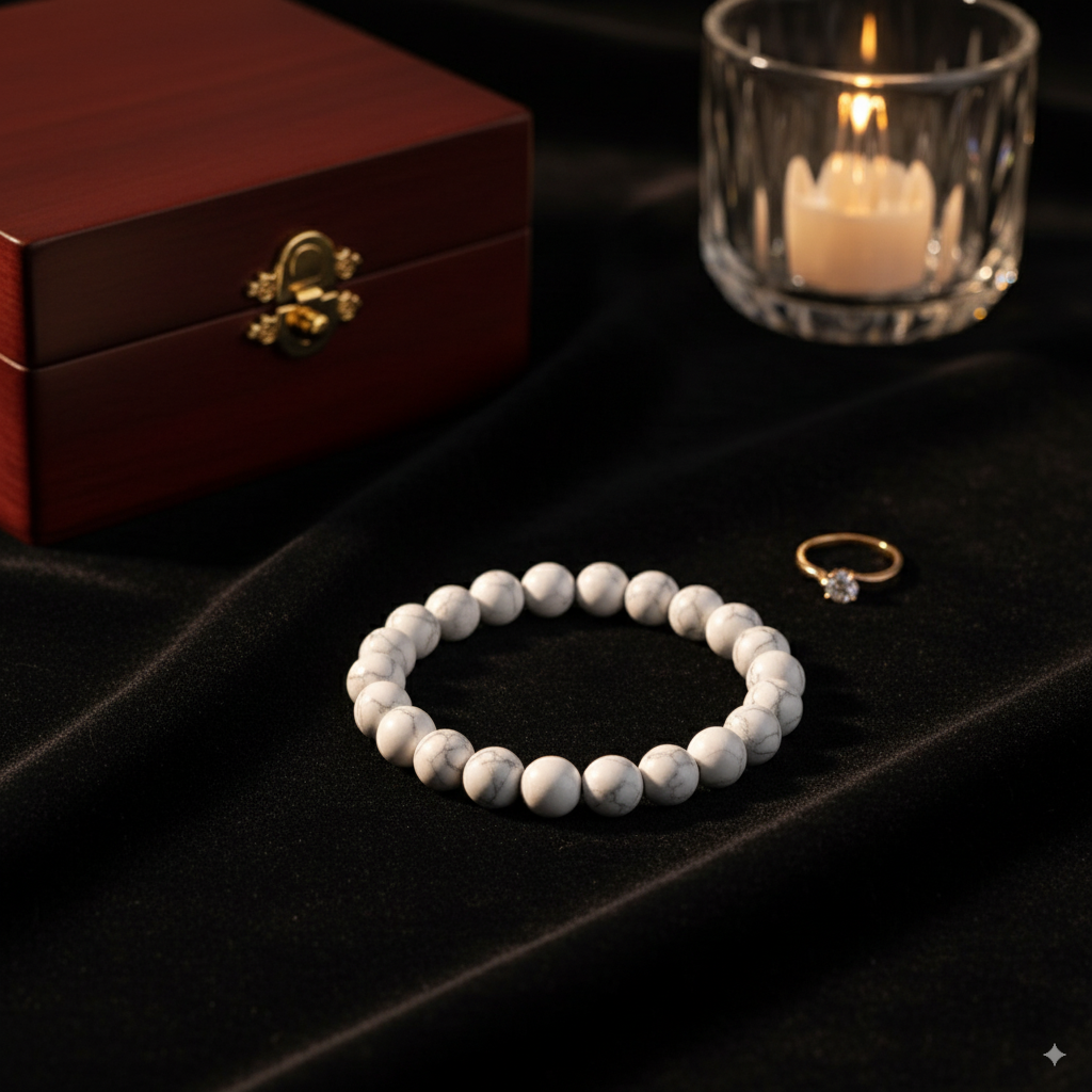 Howlite Bracelet, White Bracelet, Gemstone Bracelet, 8 mm  Size