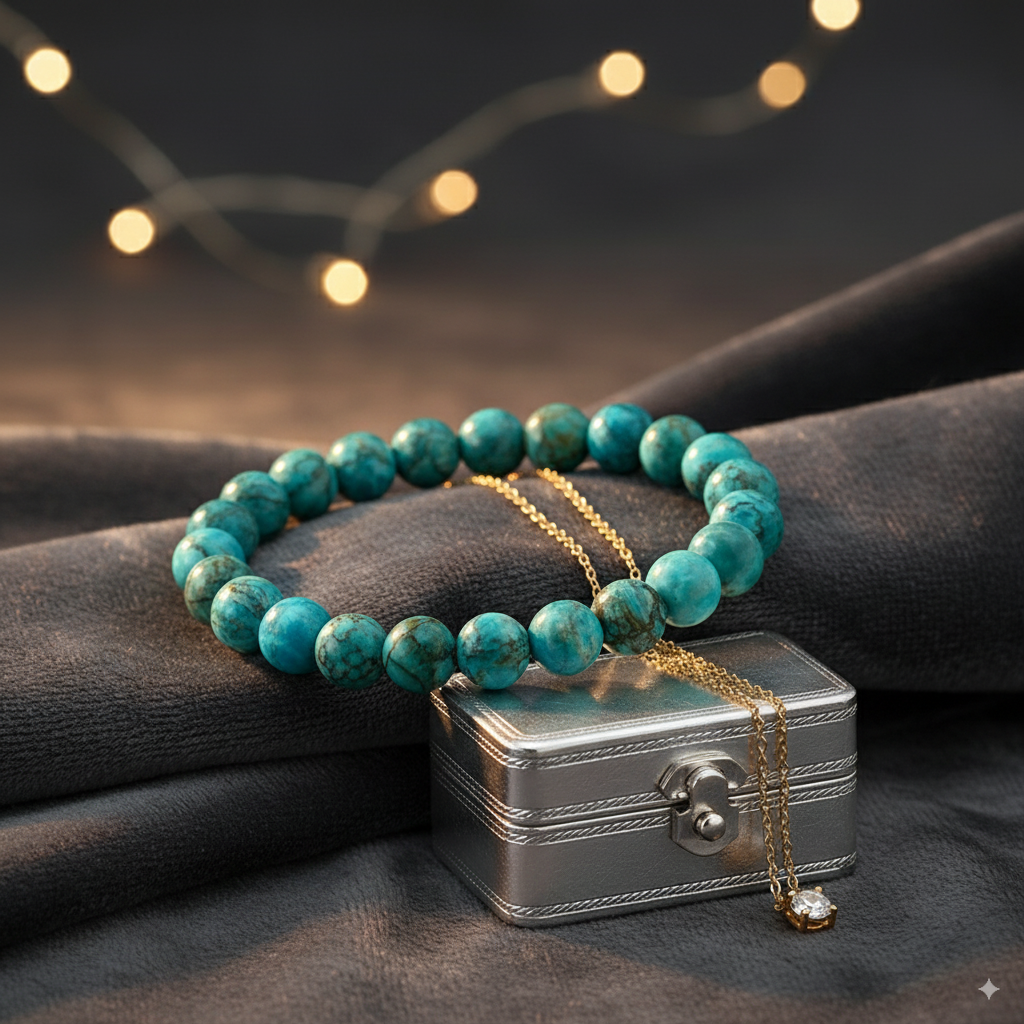 Blue Turquoise {Firoza} Adjustable Bracelet, Beaded Bracelet 8 mm