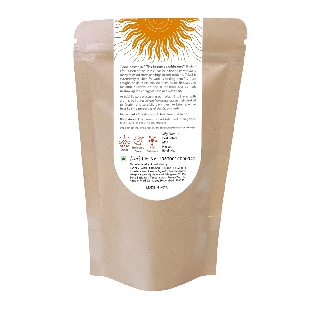 Living Earth Organic Tulsi Flowers, Buds And Leaves For Stress Relief 40 Grams (Living Earth) For Anahata Chakra (Budha Graha)