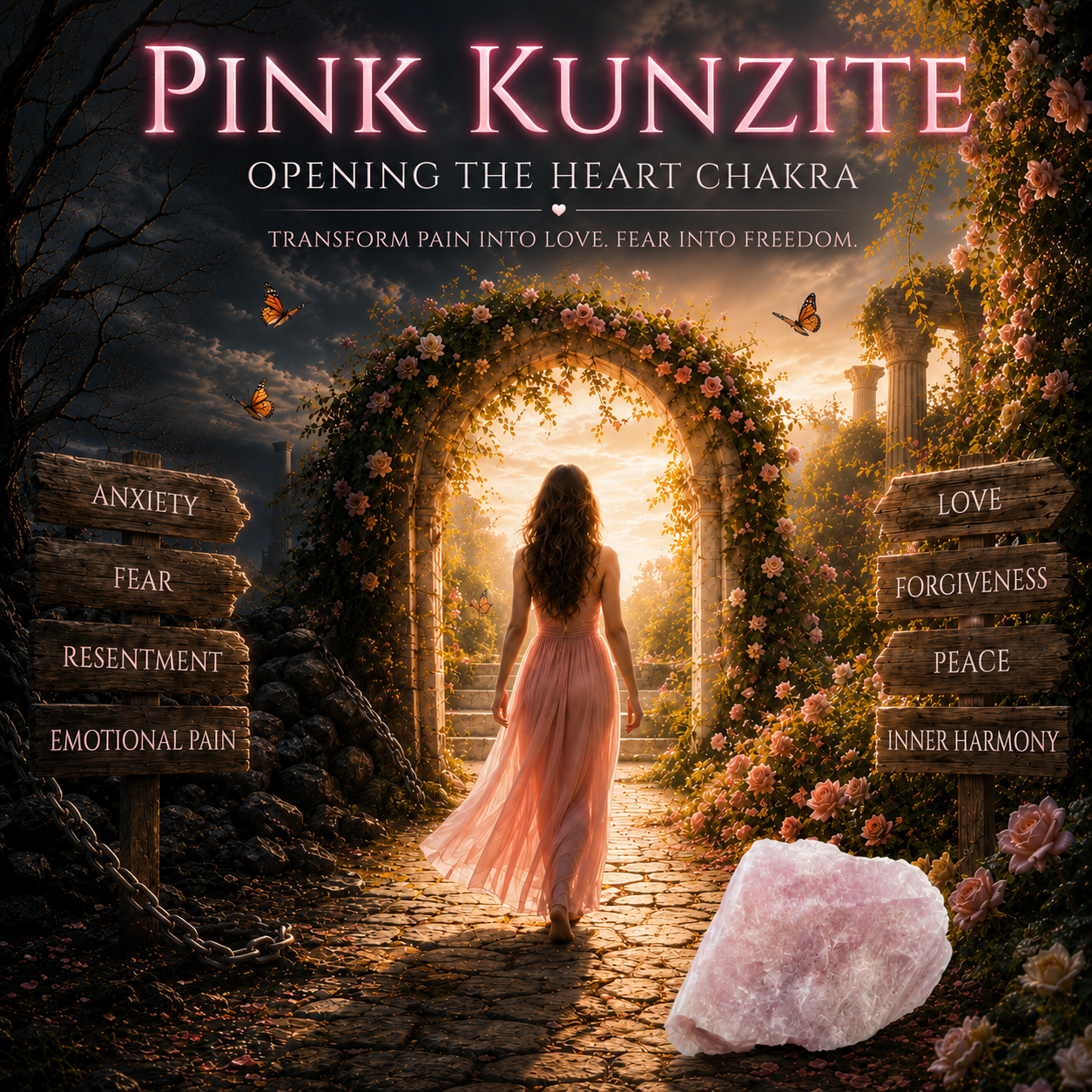 Raw Pink Kunzite Crystal Stone | Natural Healing Crystal Energy 38 gram