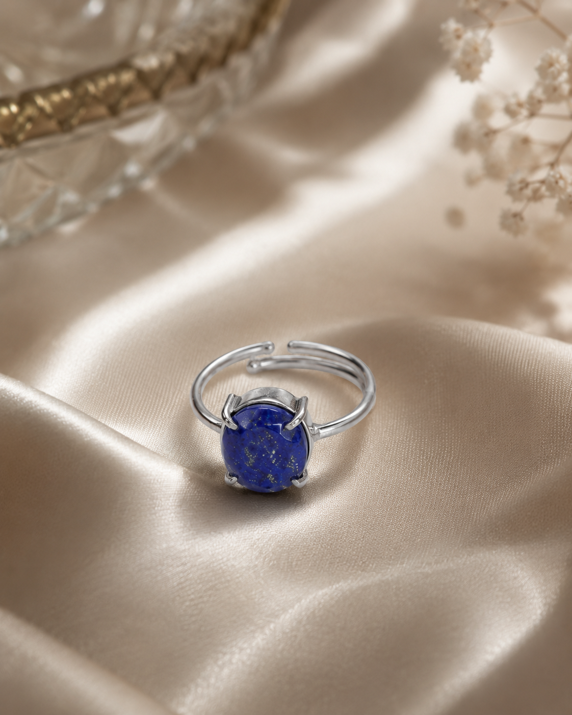 Natural Lapis Lazuli Adjustable Ring in Silver | Crystal Empire