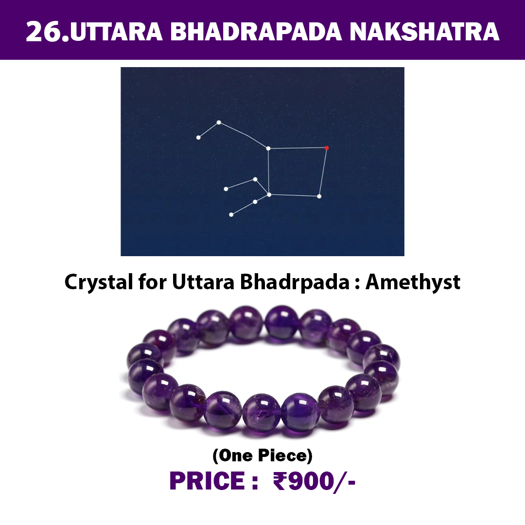 26. Uttara Bhadrapada Nakshatra Crystal, Amethyst Adjustable Bracelet for Healing