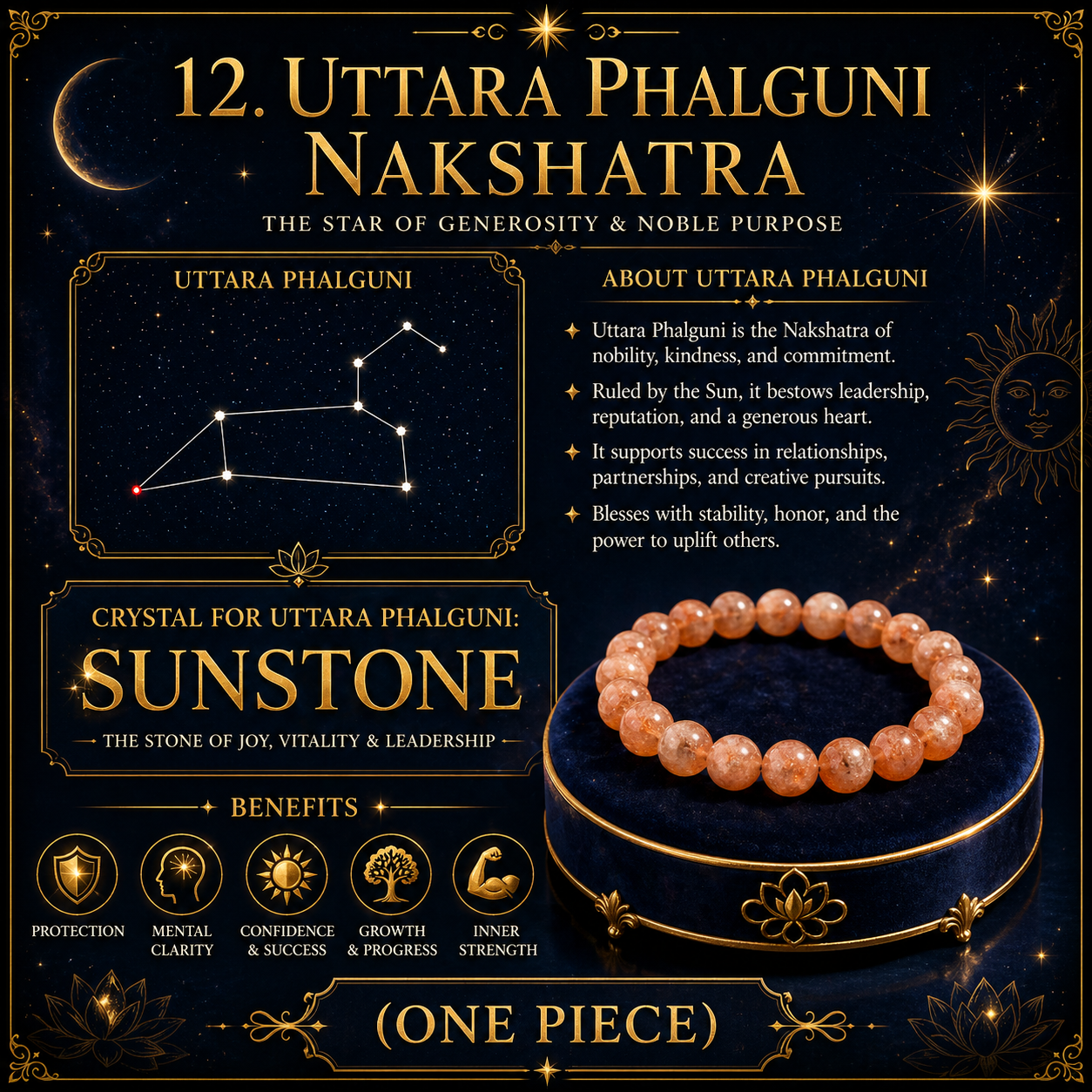 12. Uttara Phalguni Nakshatra Crystal | Sunstone Adjustable Bracelet