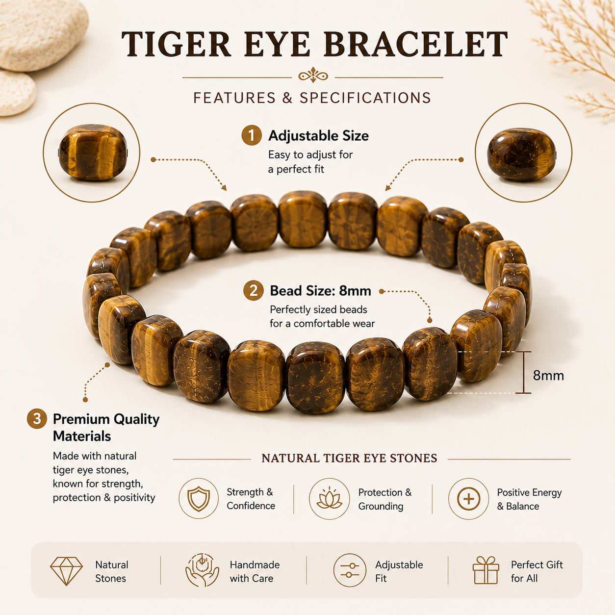 Tiger Eye Adjustable Bracelet