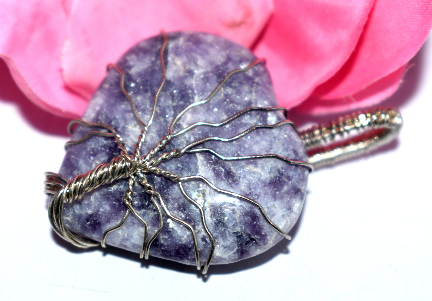 Natural Lepidolite Cabochon Tree Healing Pendent- Wire Wrapped Pendent - {14.50 Gram}