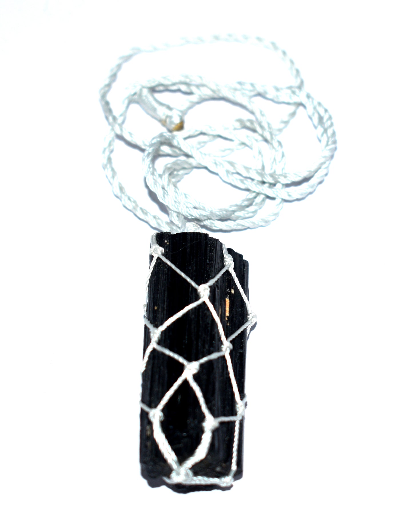 "Natural Black Tourmaline Rough Stone Necklace – Hand Knotted Rope Protection Pendant"
