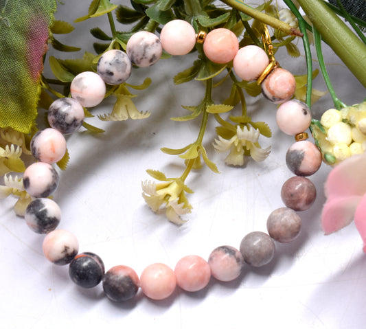 Pink Opal Round Bead Adjustable Bracelet