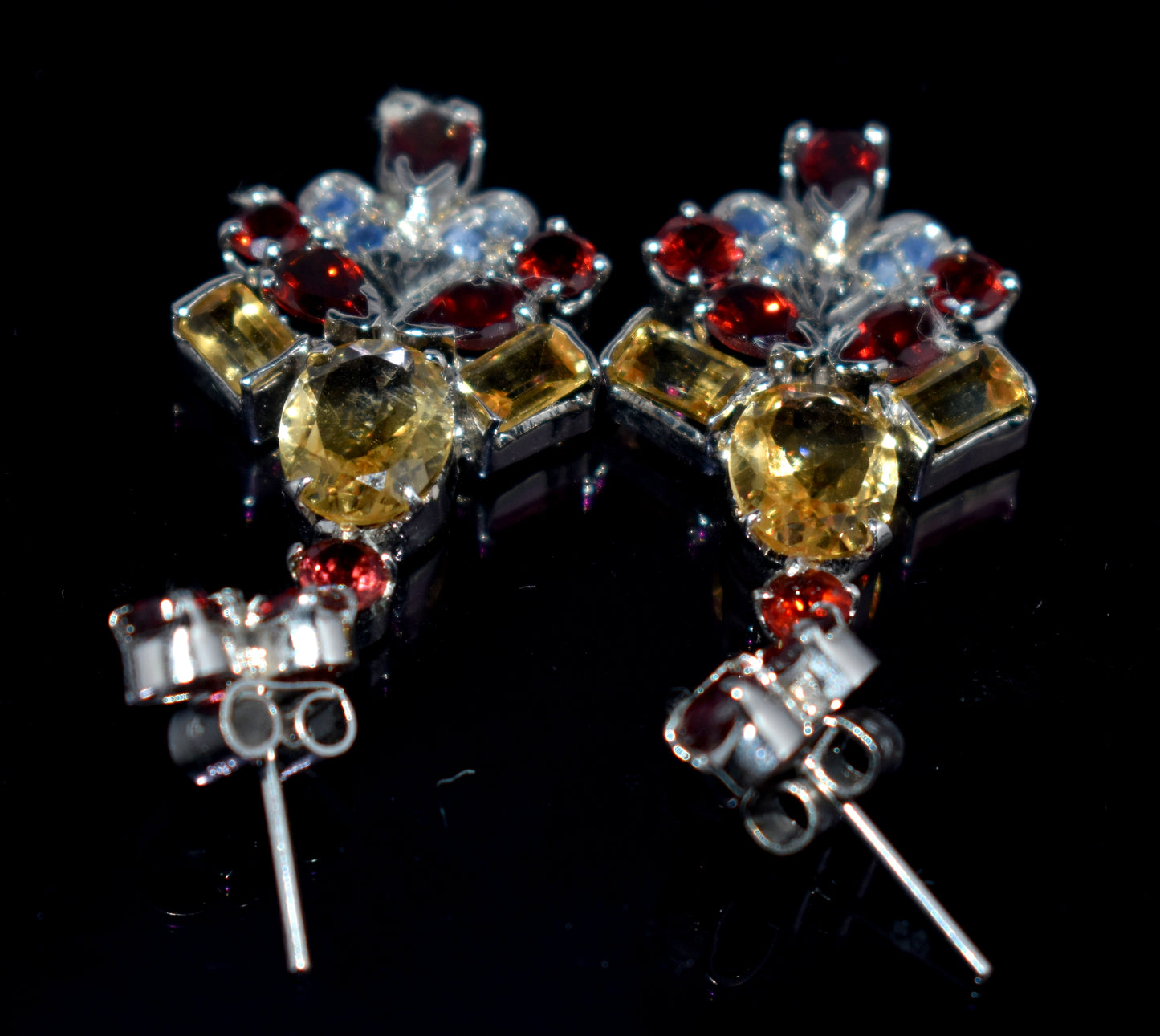 Mix Stone Earrings, 925 Sterling Silver, Boho Jewelry, {12.26 Gram}