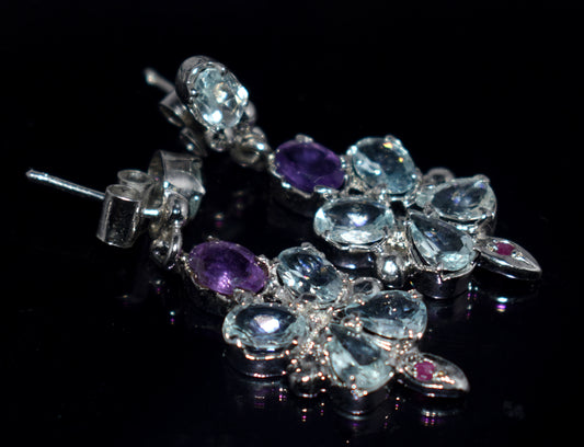 Mix Stone Earrings, 925 Sterling Silver, Boho Jewelry, {8.77 Gram}