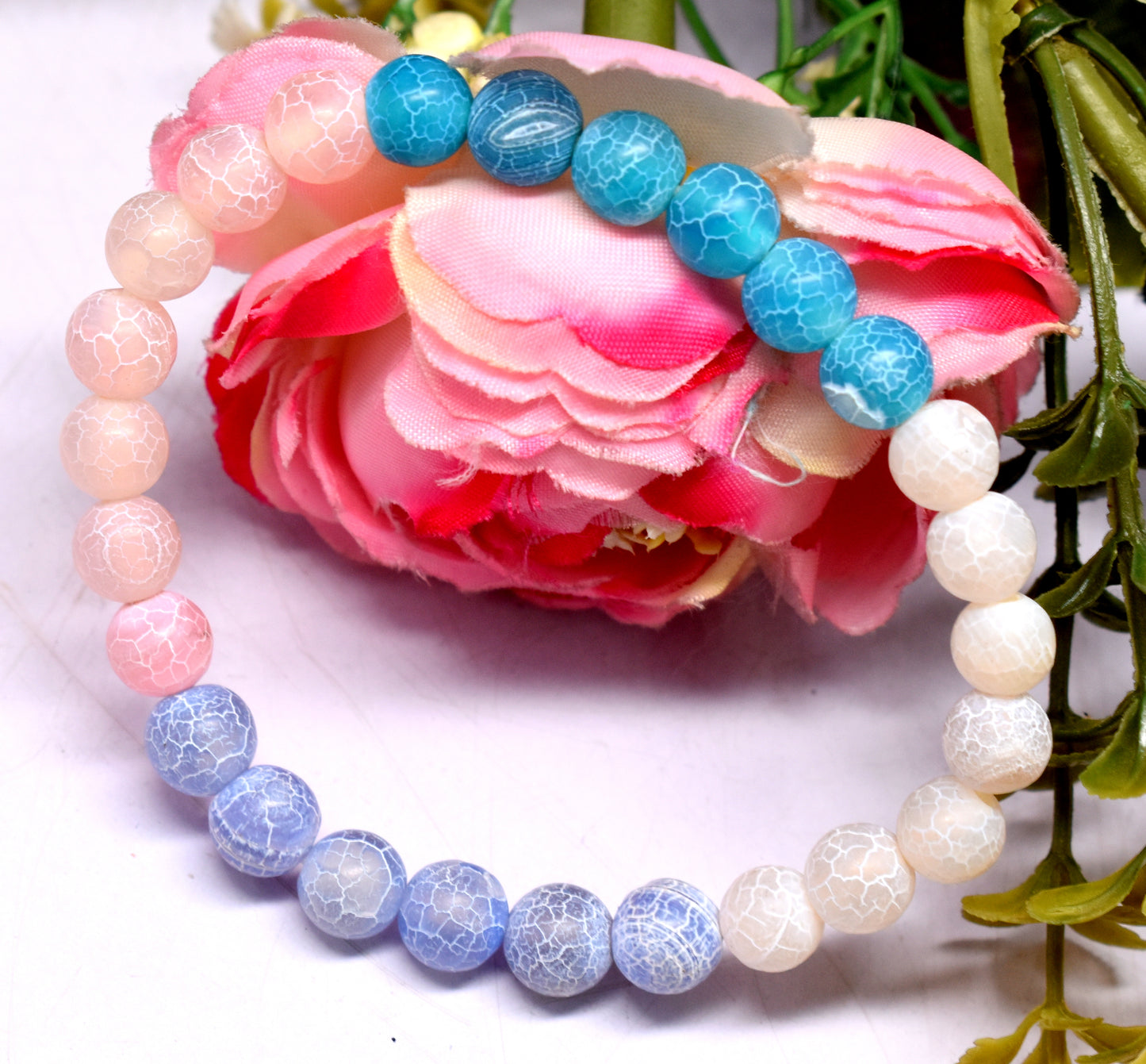 Multi Color Matte Dragon Vein Agate Bead Adjustable Bracelet