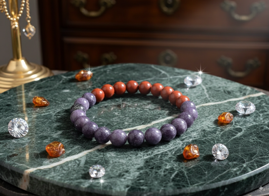 Lepidolite And Red Jasper Beautiful Bracelet  8 MM Size