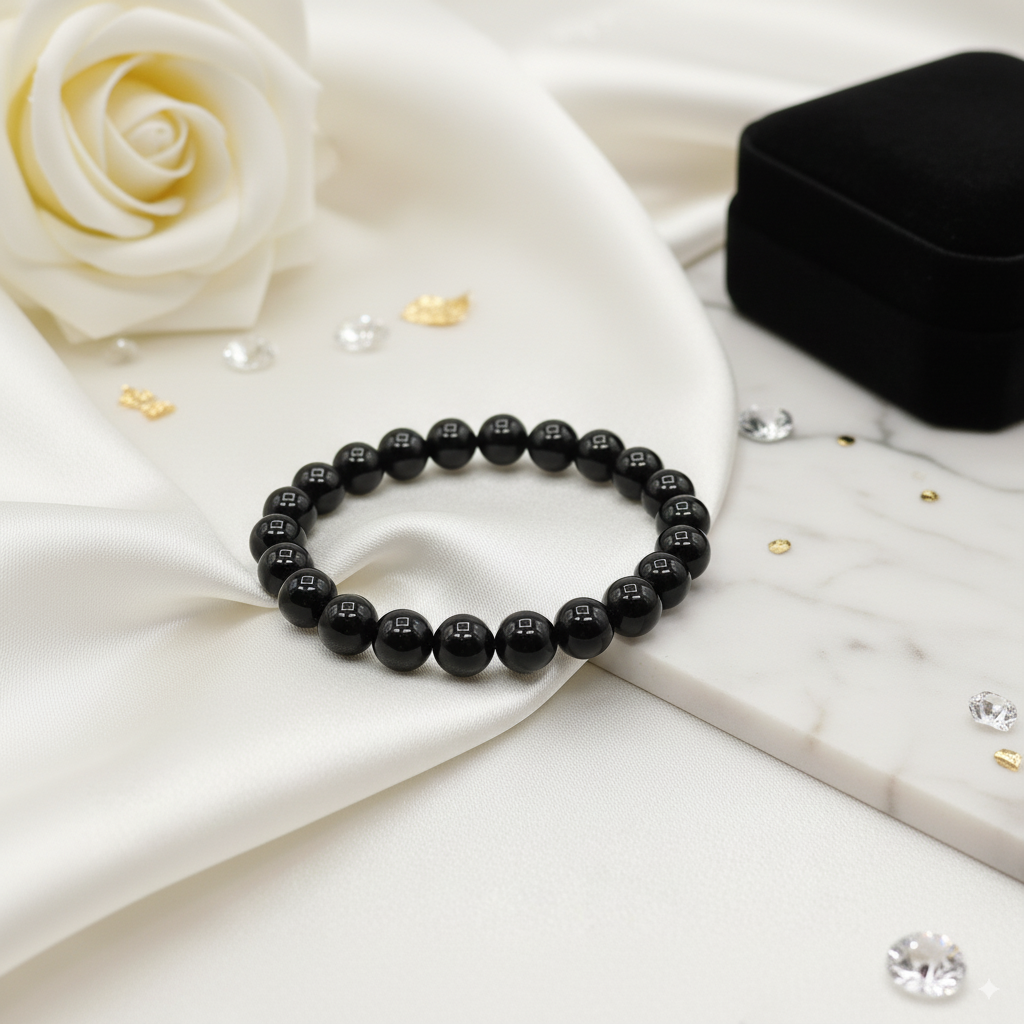 Black Obsidian Bead Adjustable Bracelet 8 mm Size