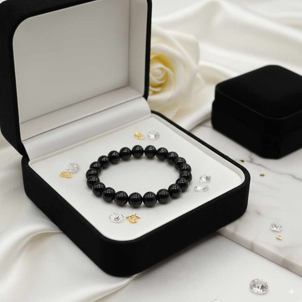 Black Obsidian Bead Adjustable Bracelet 8 mm Size