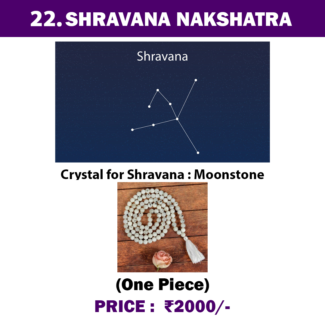 22. Shravana Nakshatra Crystal, Moonstone Mala for Healing & Spiritual Energy