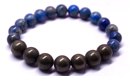 Pyrite and Lapis Lazuli Bead Bracelet – Boosts Confidence, Protection, and Intuition #Pyrite #LapisLazuli #Confidence #Protection #Intuition #CrystalBracelet