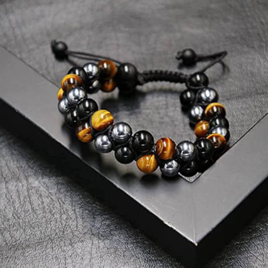 Pyrite and Tiger Eye Double Beaded Wire Crystal Bracelet - Abundance, Protection, Confidence, Energy Healing Bracelet