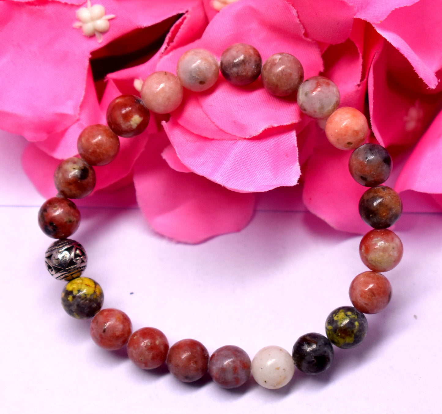 Rhodochrosite Crystal Bead Bracelet – Enhances Love and Emotional Healing #Rhodochrosite #CrystalBracelet #EmotionalHealing #LoveEnergy #WellnessJewelry