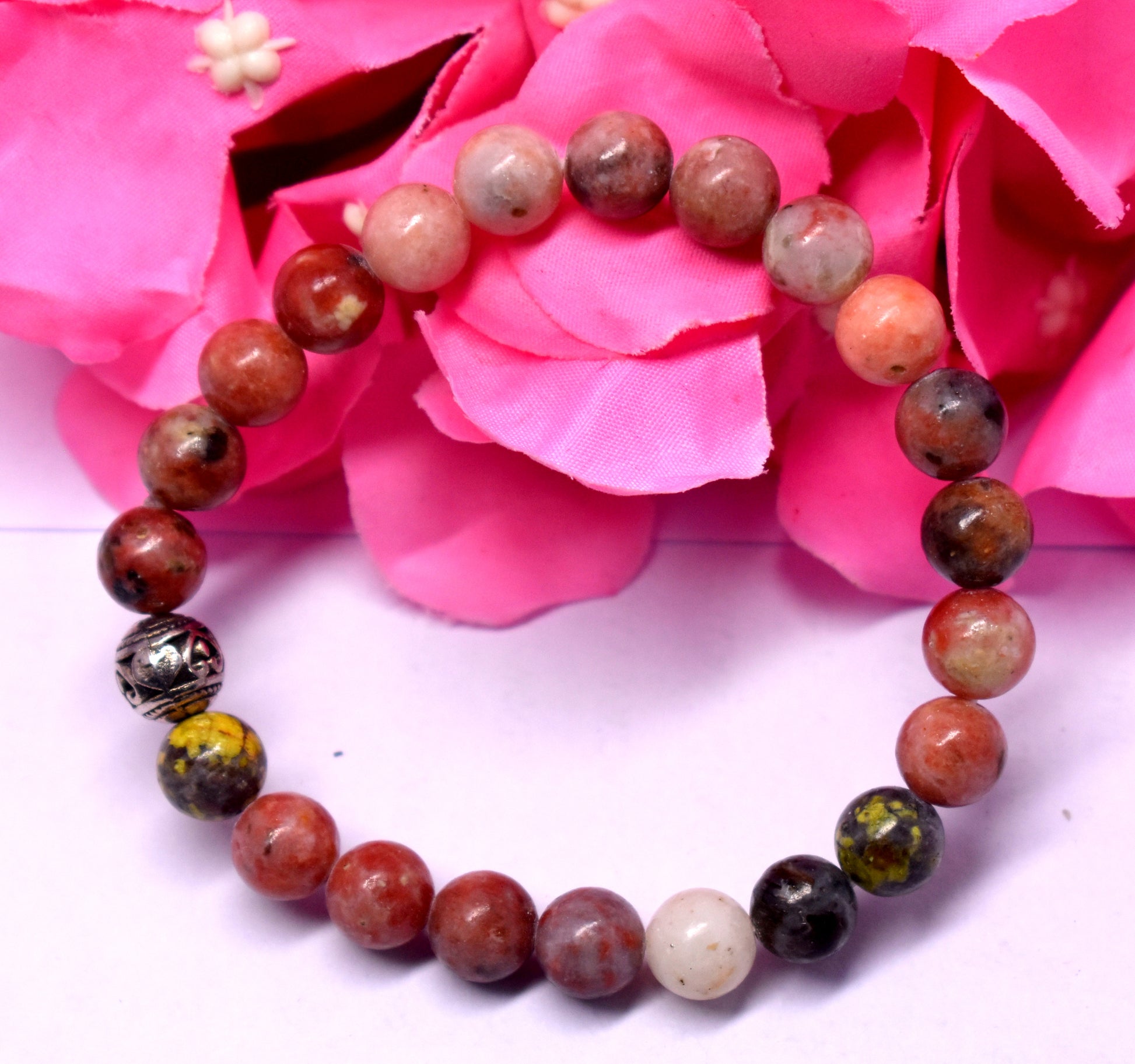 Rhodochrosite Crystal Bead Bracelet – Enhances Love and Emotional Healing #Rhodochrosite #CrystalBracelet #EmotionalHealing #LoveEnergy #WellnessJewelry