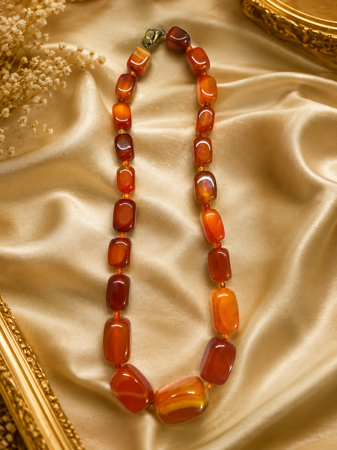 Natural Orange Agate Necklace | Orange Agate Beaded Gemstone Necklace | Handmade Statement Jewelry