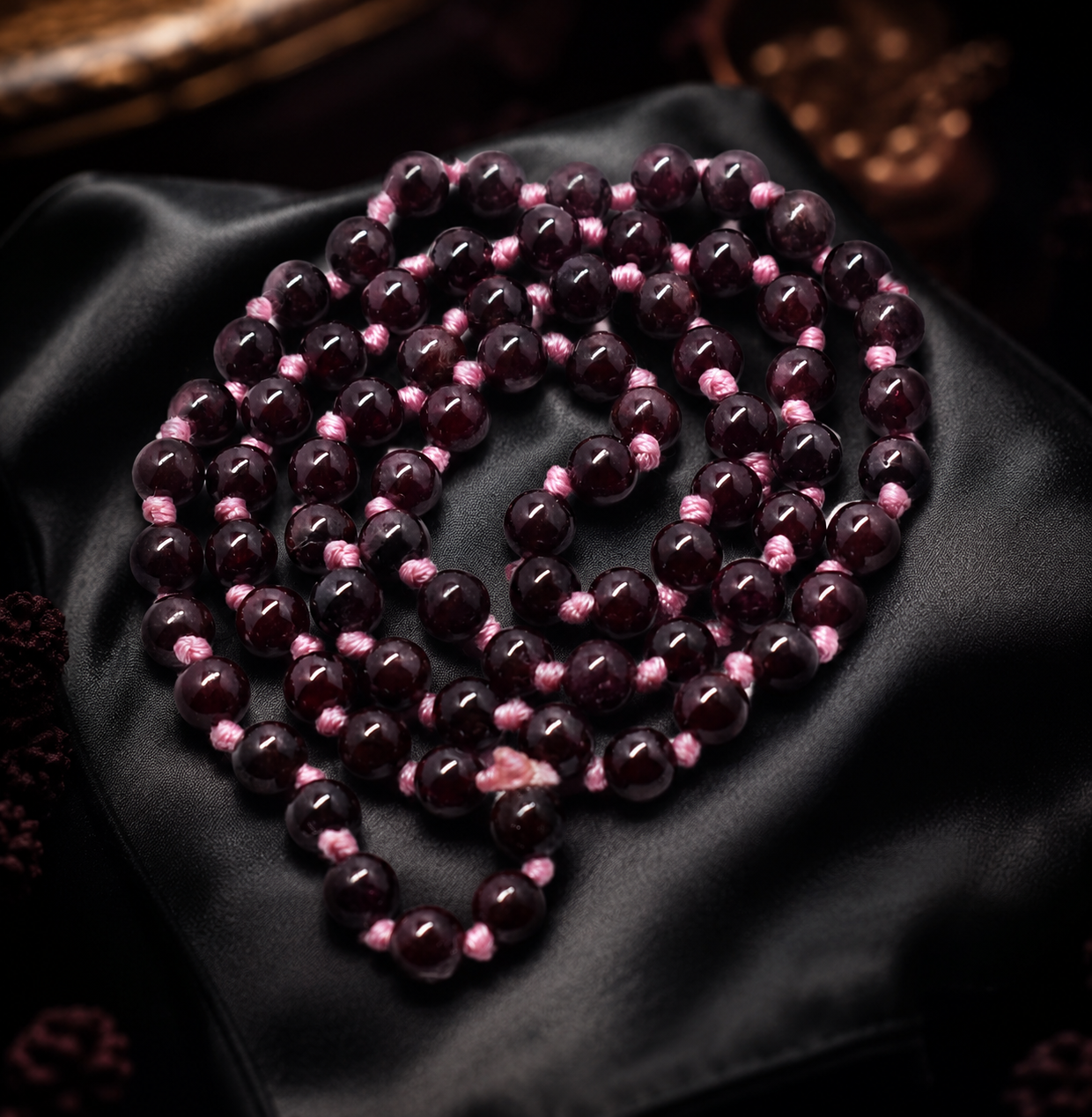 Garnet Bead Knotted Mala for Passion and Energy