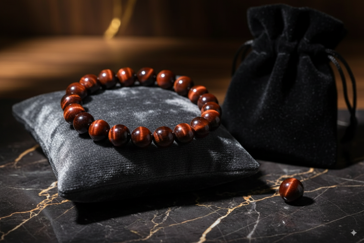 Red Tiger Eye Crystal Adjustable Bracelet – 8 MM Size