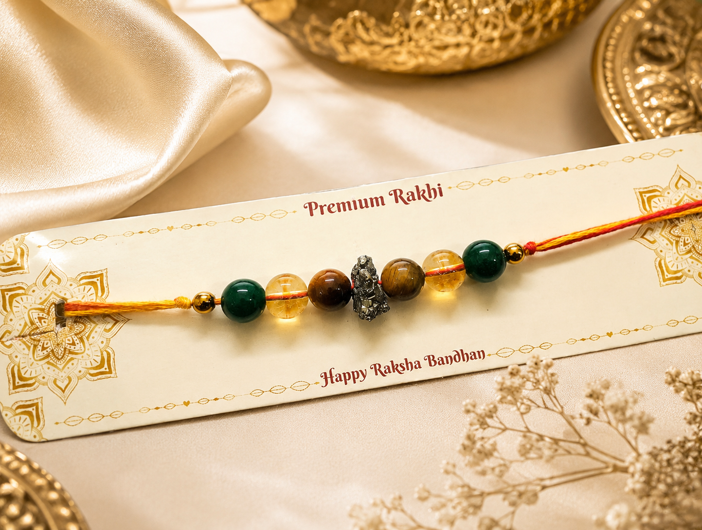 Natural Crystal Rakhi Pack of 3 | Raksha Bandhan Gift Set