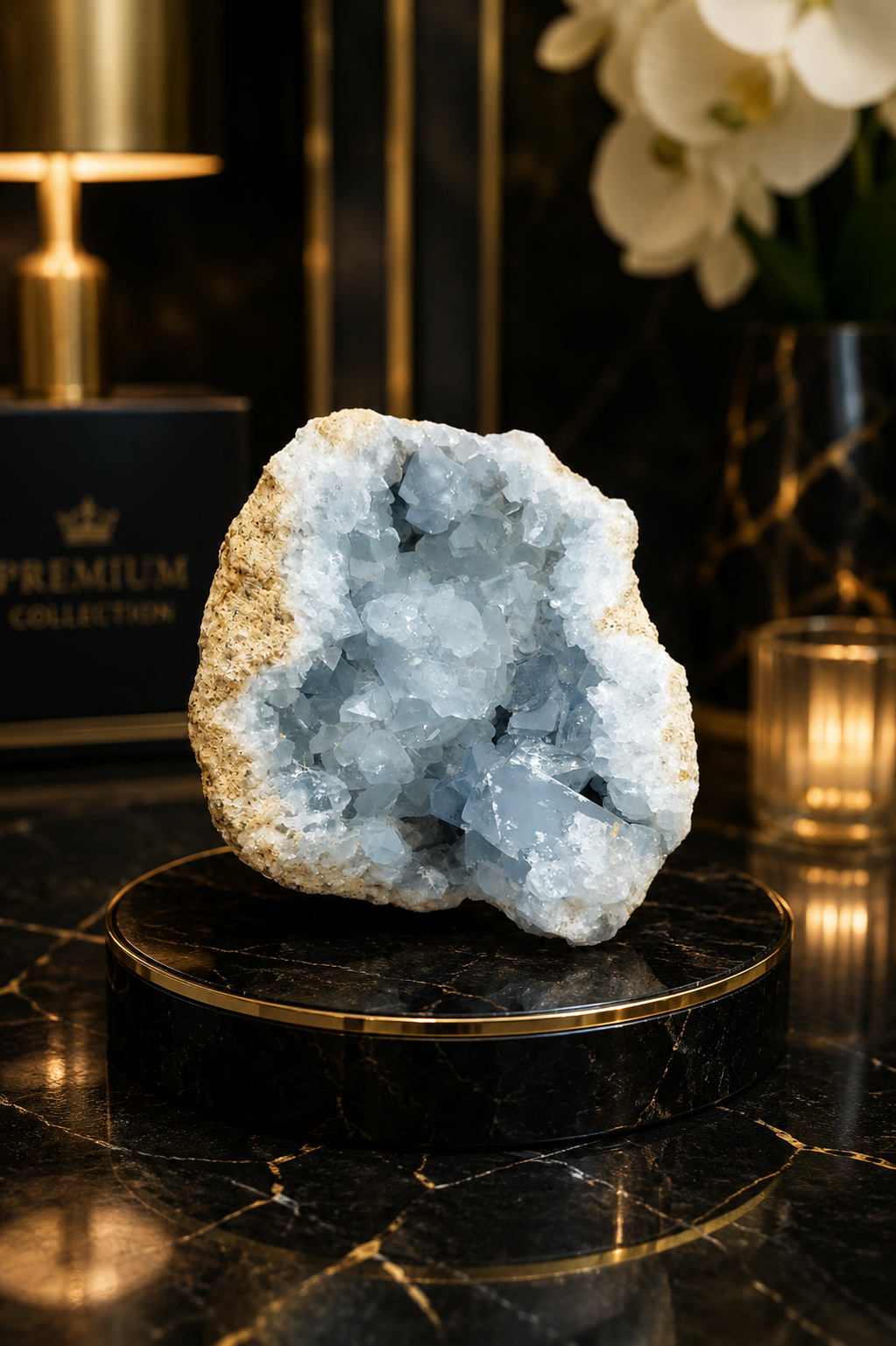 395 Gram Natural Celestite Cluster – Premium Sky Blue Crystal for Calm & Chakra Healing | Crystal Empire Siri