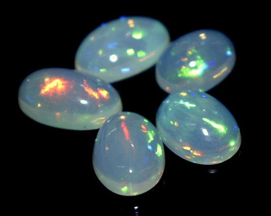 Natural Ethiopian Opal, Oval Welo Fire Cabochon Gemstone Lot, 11.20 Carat, Size-13x8x5mm To 11x9x4.5mm , For Jewelry Making, Piece-5