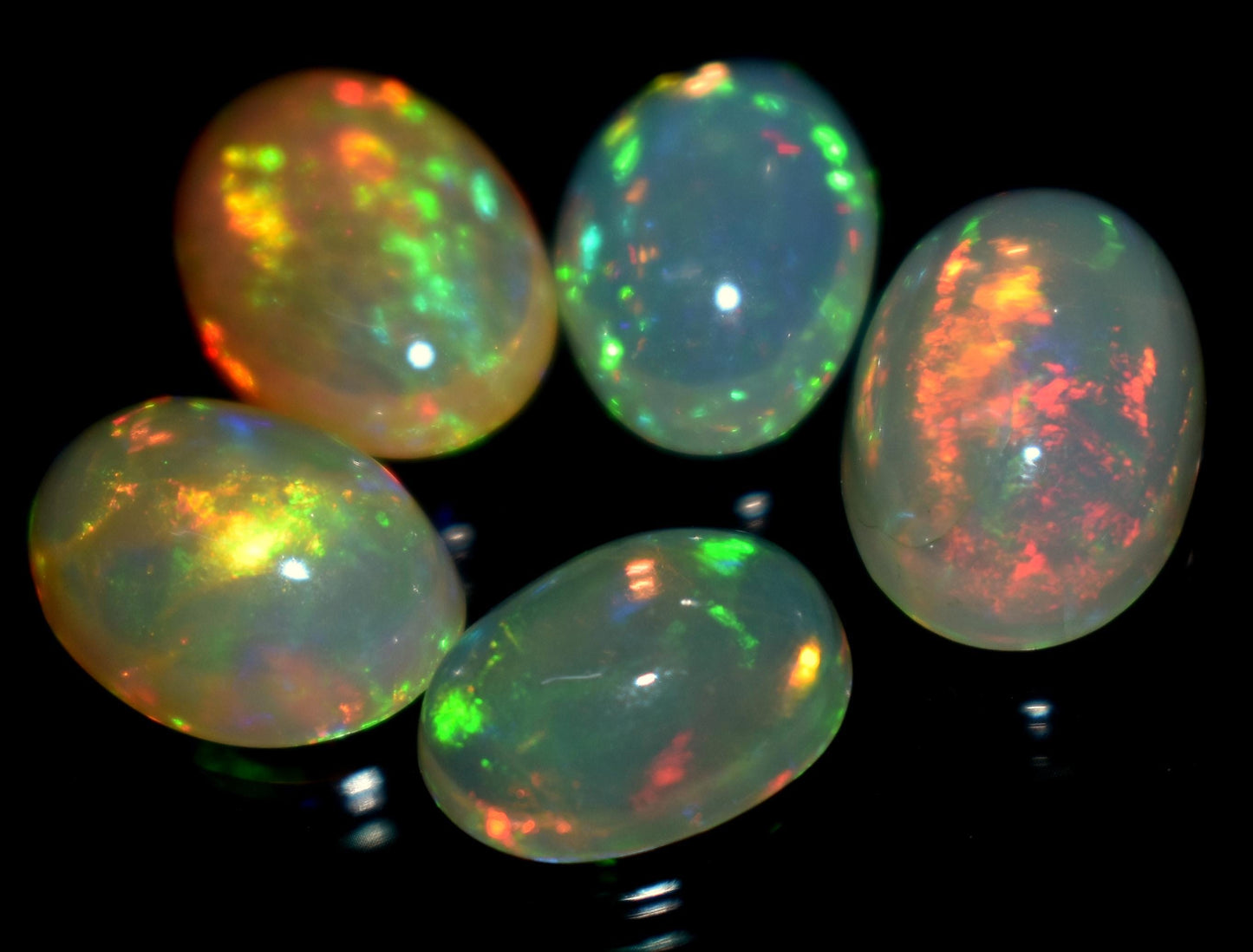 Opal, Natural Ethiopian Opal, Oval Welo Fire Cabochon Gemstone Lot, 8.65 Carat, Size-11x8mm to 9x7mm Gift For Her, PC-5