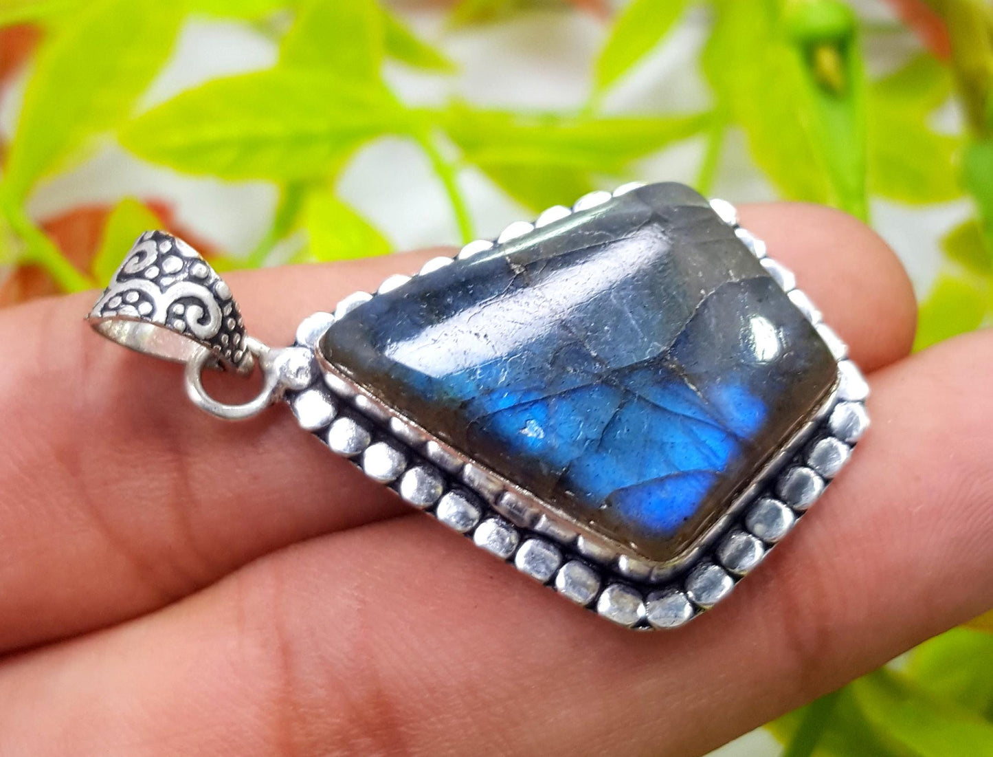 Pendent, Natural Blue Fire Labradorite Gemstone Pendant, Handmade Pendant, Labradorite Jewelry, Gift For Her,