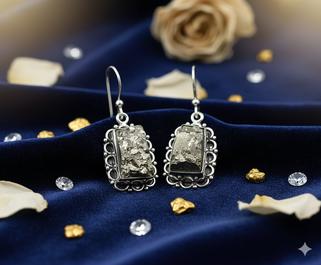 Golden Pyrite Stone Earrings | Protection & Energy Jewelry