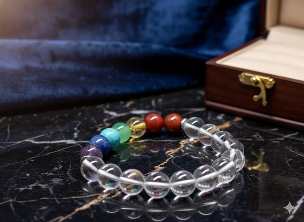 7 Chakra With Clear Crystal Gemstone Bracelet (For Men And Women)