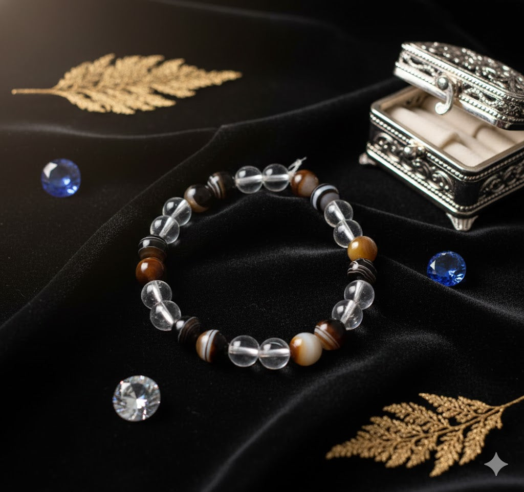 Hakik & Clear Crystal Bead Bracelet – Adjustable Spiritual Jewelry