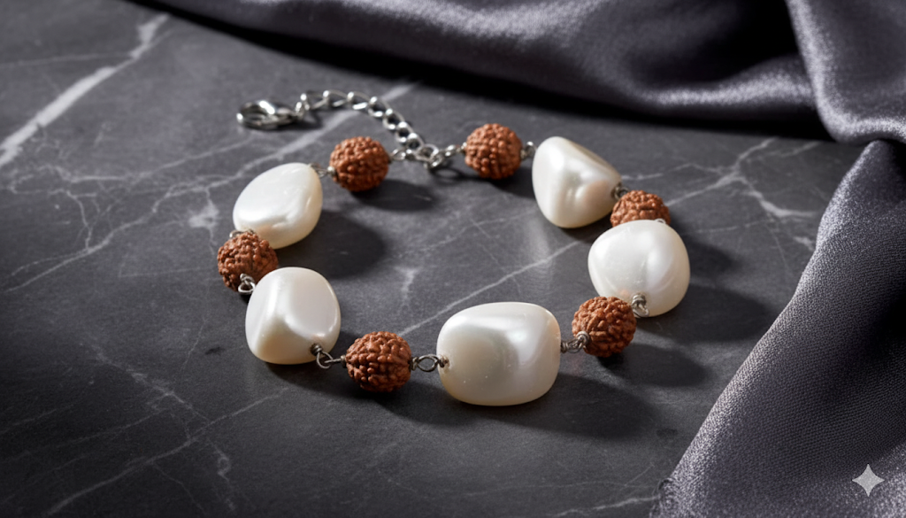 Rudraksha And Pearl Bracelet