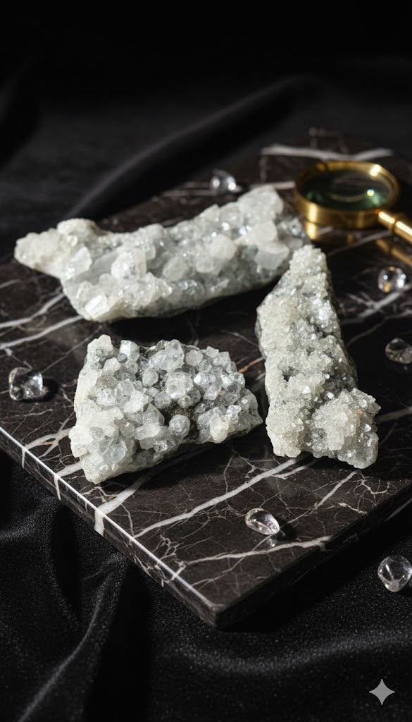 Apophyllite Crystal Cluster 480 gm – Natural Healing Mineral Specimen 3 Pieces Lot
