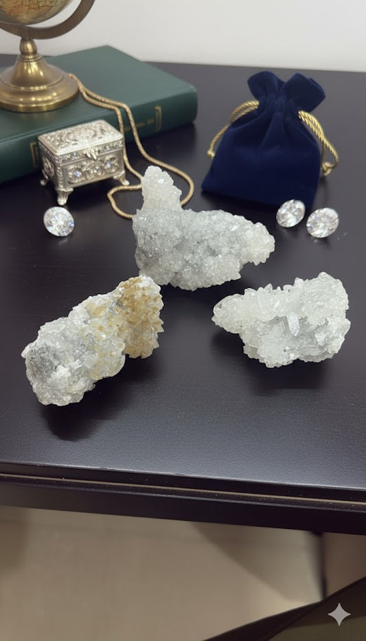 Natural Apophyllite Cluster 3 Pieces – 380 g Healing Crystal Set 💎
