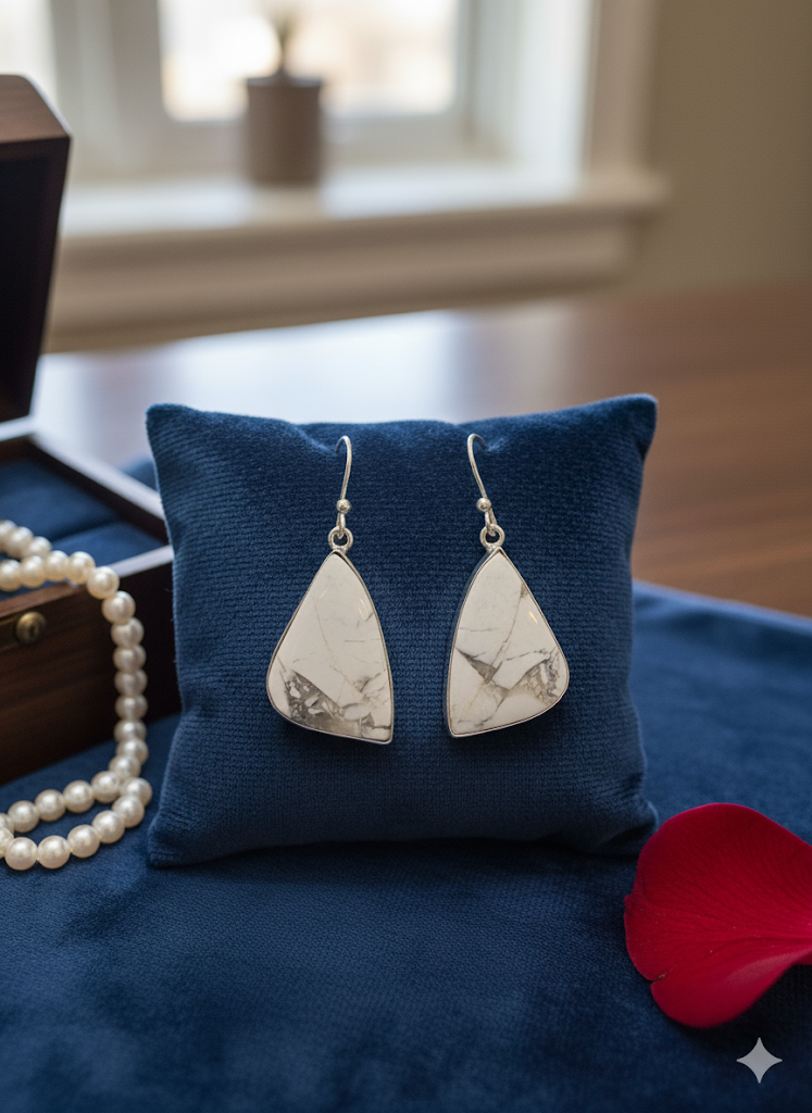 Natural Howlite Earrings | Handmade Crystal Jewelry for Calm & Balance