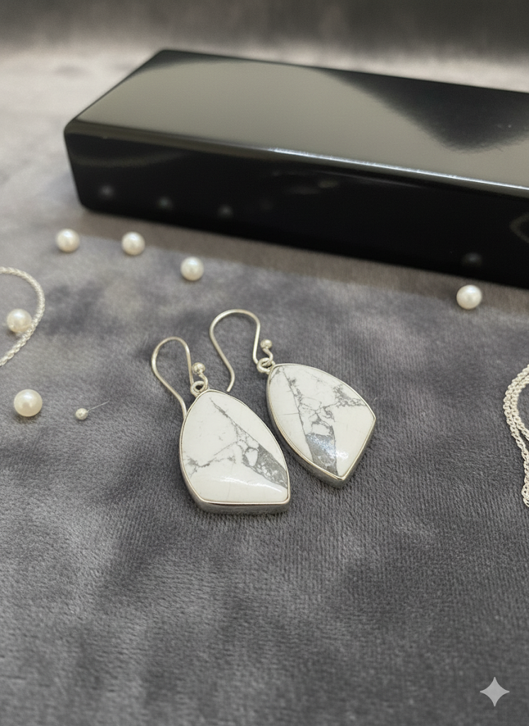 Natural Howlite Earrings | Handmade Crystal Jewelry for Calm & Balance