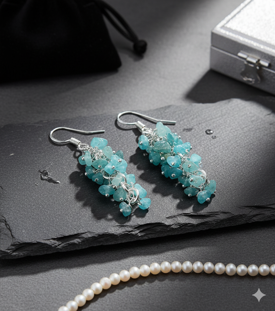Apatite Crystal Stone Chips Ear Hanging, {Earrings}