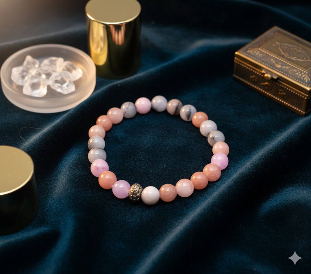 Pink Opal Agate Adjustable Bead Bracelet – Emotional Healing & Gentle Grounding