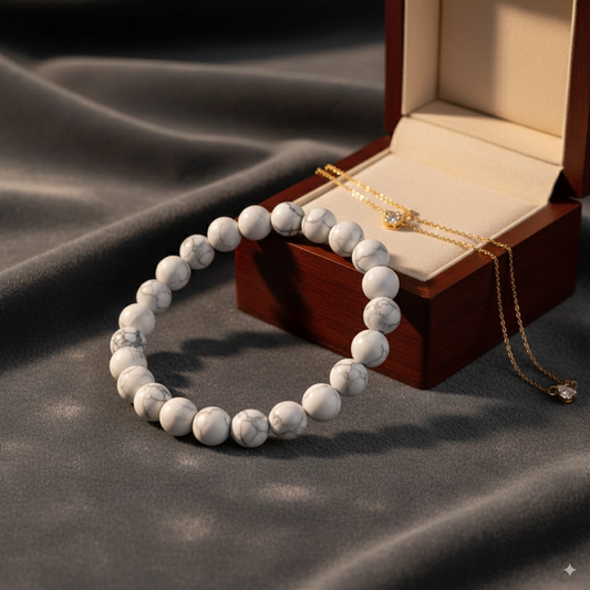 Howlite Bracelet, White Bracelet, Gemstone Bracelet, 8 mm  Size