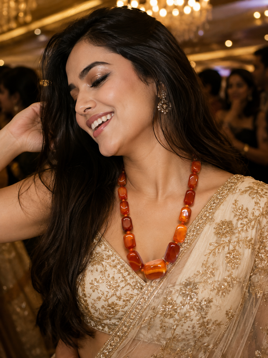Natural Orange Agate Necklace | Orange Agate Beaded Gemstone Necklace | Handmade Statement Jewelry