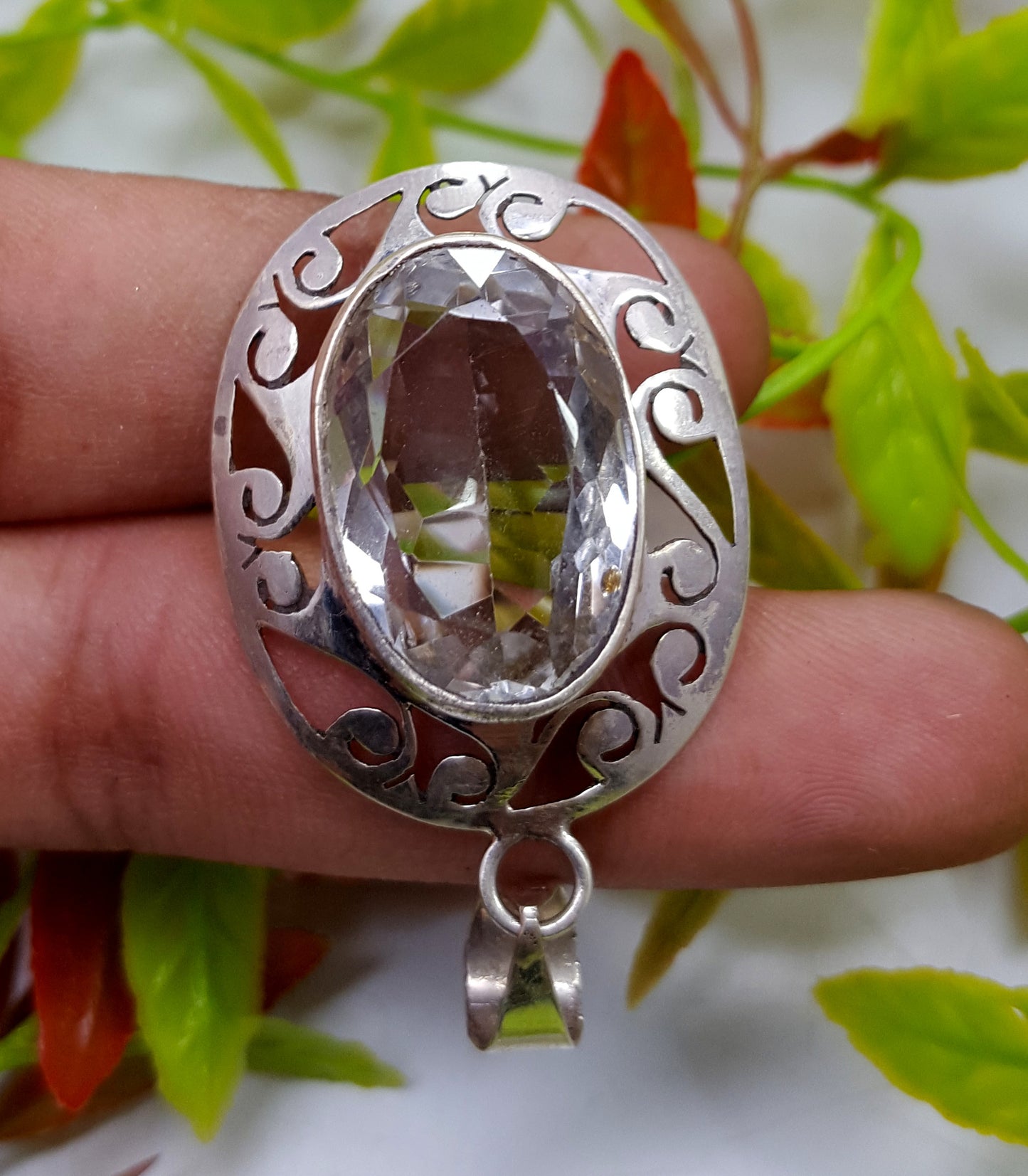 Crystal Quartz Pendant 925 Silver Plated Pendant Faceted Crystal Quartz Handmade Boho Jewelry