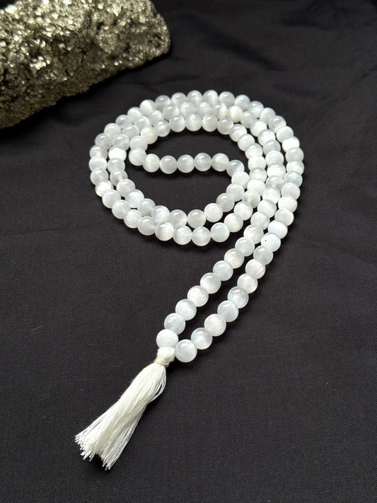 Selenite Jaap Mala For Chandra Grah