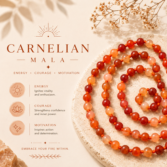 Crystal Carnelian Mala: Enhance Confidence and Motivation