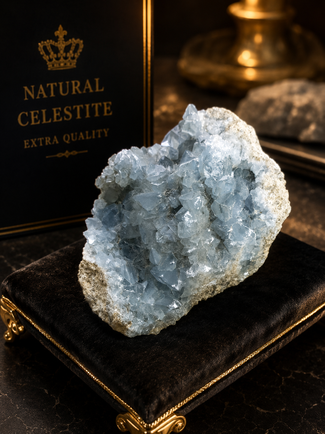Natural Celestite Cluster 645 Gram – Premium Sky Blue Crystal for Calm Energy | Crystal Empire Siri