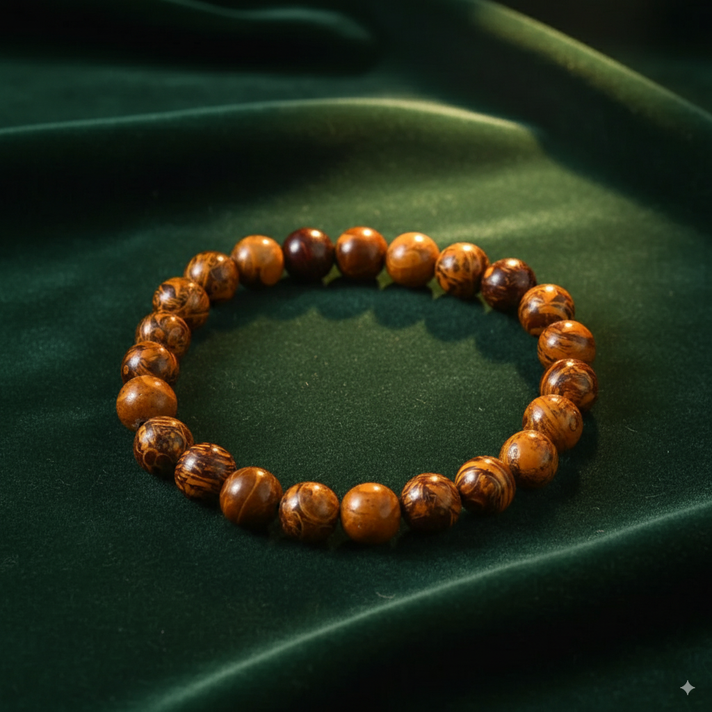 Mariam Fossil Script Stone Bracelet, 8 MM Size