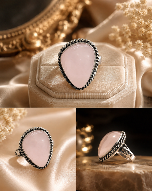 Rose Quartz Adjustable Ring for Love, Peace & Positive Energy