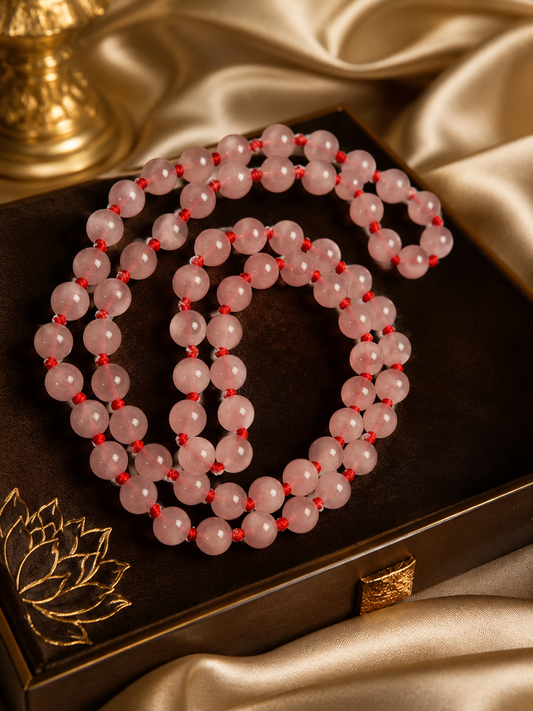 Natural Rose Quartz Bead Knotted Mala